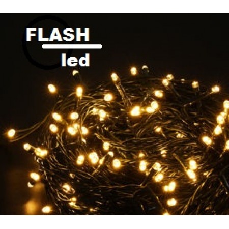 300 λαμπάκια LED all flash επεκτεινόμενα με μετασχηματιστή & πράσινο καλώδιο IP44-θερμό λευκό