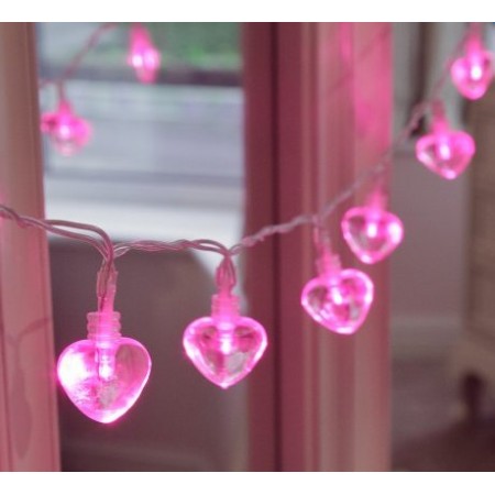 10 λαμπάκια LED καρδούλες με διάφανο καλώδιο IP20 -- ροζ φως