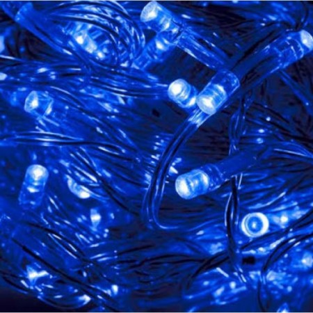 100 λαμπάκια LED με 8 προγράμματα  και διάφανο καλώδιο IP20 - μπλε