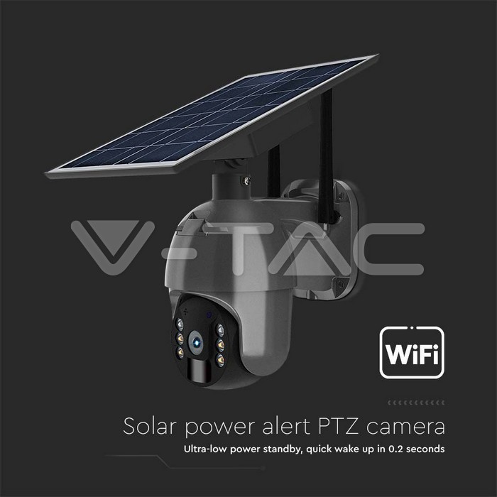 Ηλιακή Κάμερα Wi-Fi με Ανιχνευτή Κίνησης, Μικρόφωνο & Νυχτερινή Λήψη IP65 Μαύρη VT-11024-WIFI V-TAC Κάμερες Ασφαλείας Εξωτερικού Χώρου