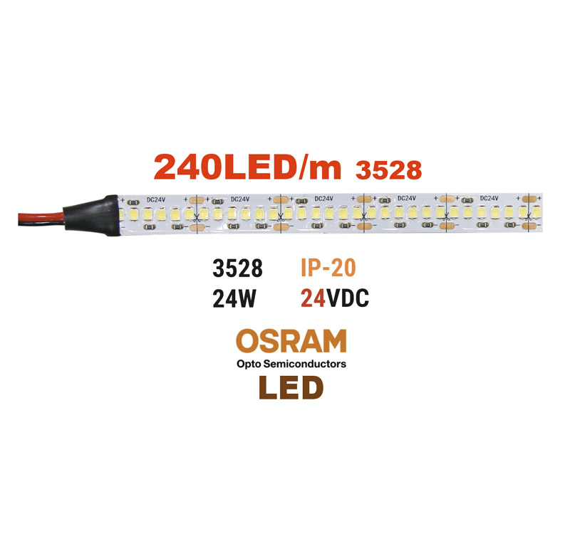 ΤΑΙΝΙΑ LED 5m 24VDC 24W/m 240LED/m ΨΥΧΡΟ IP20(OSRAM LED) Ταινίες Led 