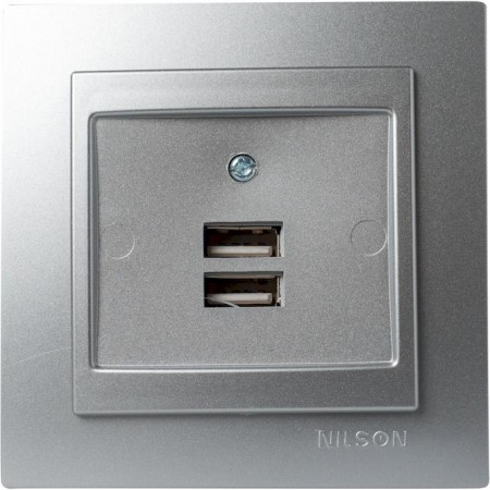 Ασημί πρίζα USB διπλή NILSON