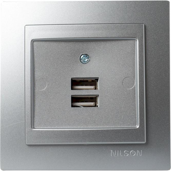 Ασημί πρίζα USB διπλή NILSON NILSON
